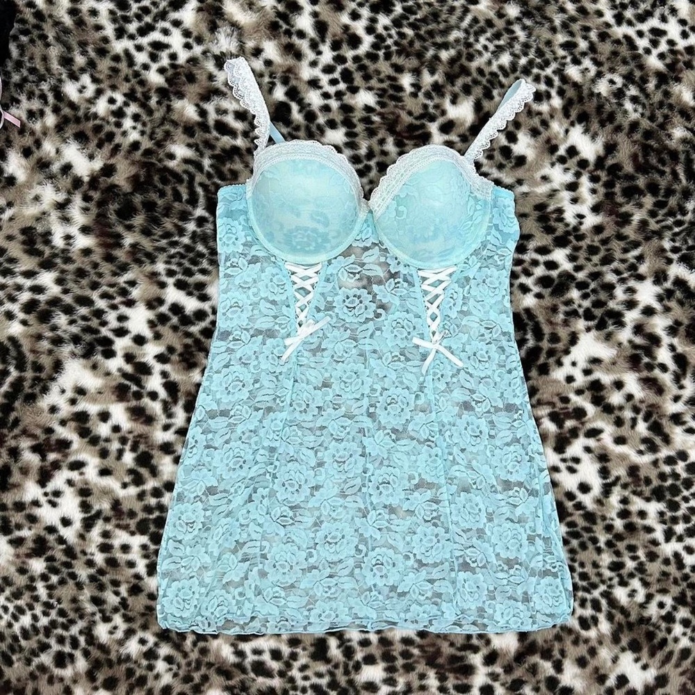 Baby blue lace mini dress